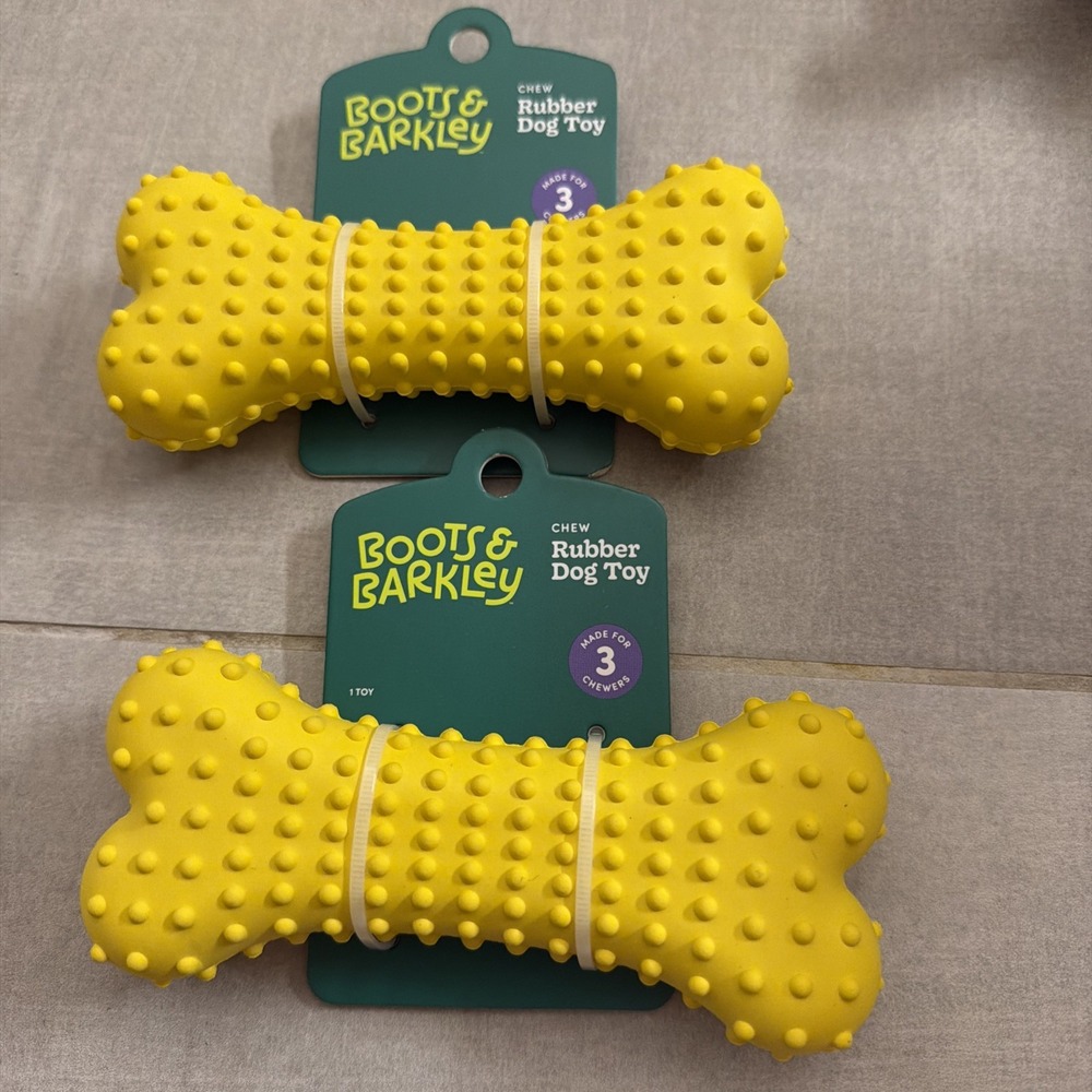 Boots and Barkley Fetch Rubber Bone Dog Toy Yellow 2 Count Durable Chew Toy